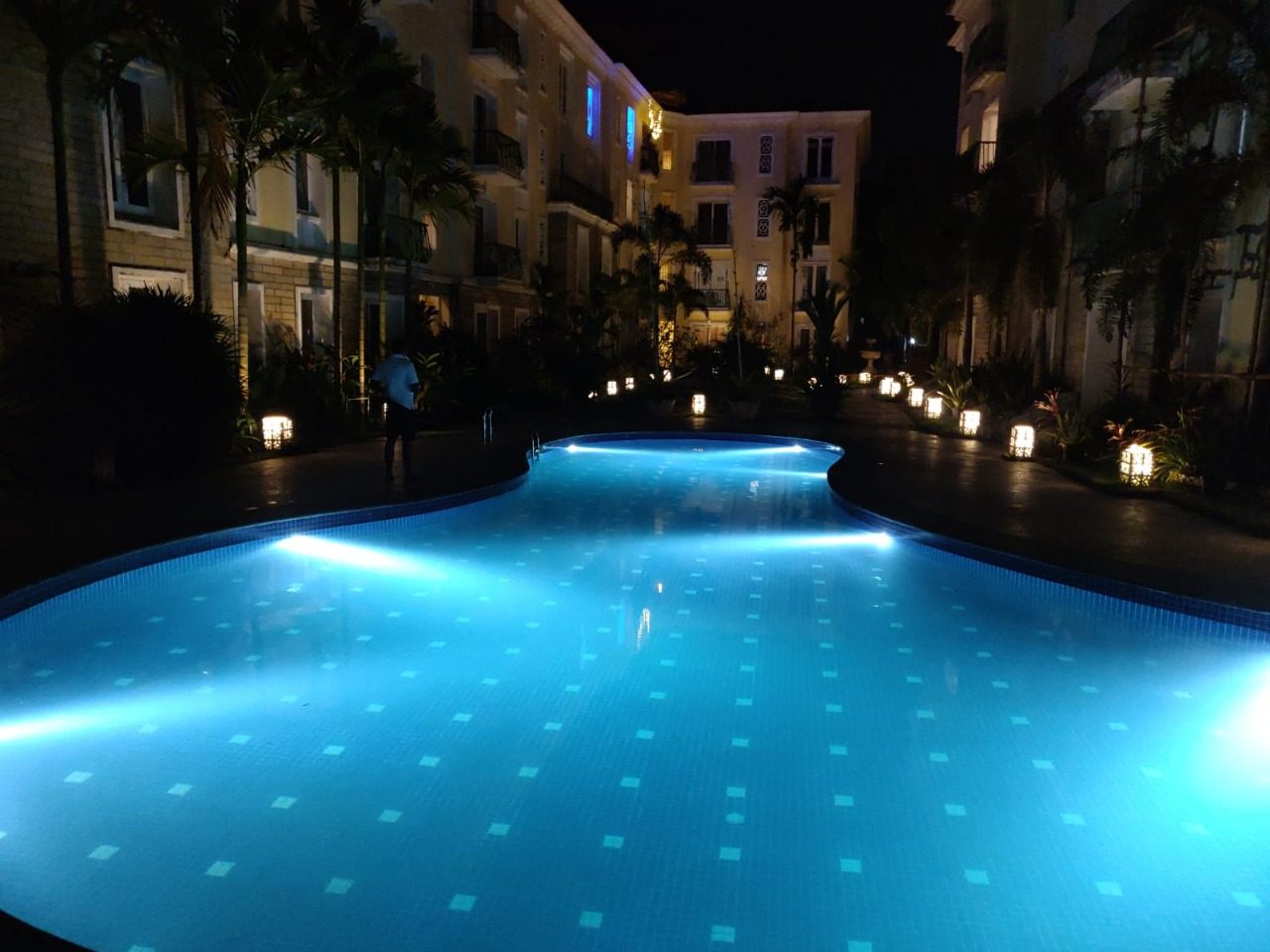 The Beachstone pool at night